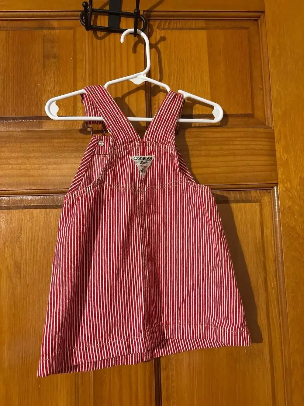OshKosh B'gosh Red Hickory Stripe Overall Dress 24 Months